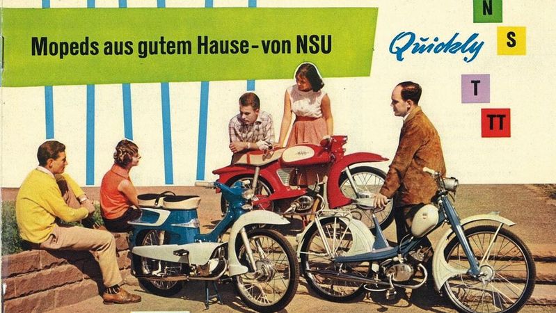 Die Quickly war für NSU ein Riesenerfolg. 1959 erschien die NSU Quickly T, die „Traum“-Quickly – blechverschalt, gebläsegekühlt und mit Hinterradfederung. (Bild:  Audi AG)