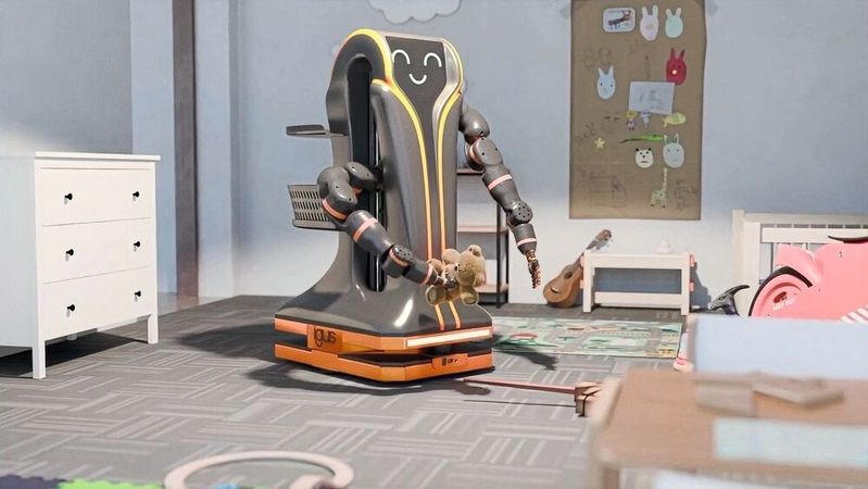 Igus räumt jetzt auch das Kinderzimmer auf: „Iggy Rob Home“ zeigt erstmals auf der Hannover Messe 2026 das Potenzial von humanoiden Robotern, die aus dem eigenen ReBeL-Baukasten bestehen.(Bild:  Igus SE & Co. KG)
