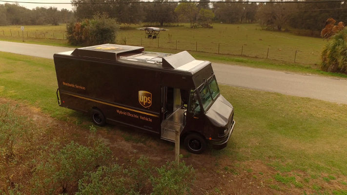 Das Lieferkonzept der UPS sieht vor, dass Zustell-Multicopter vom Dach eines Lieferwagens starten und landen sollen. (Bild: UPS)