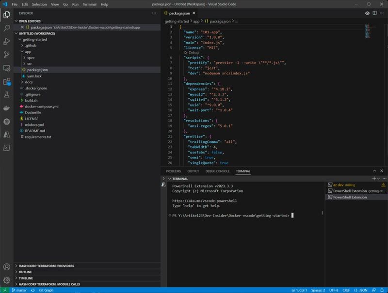 Das lokal geklonte Beispiel-Repository von Docker-Getting-Started.