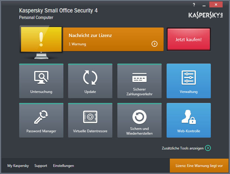 Die Oberfläche von Kaspersky Small Office Security. (Bild: Götz Güttich)