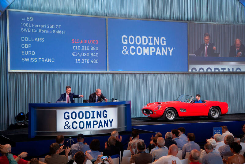 Gooding stellte im Jahr 2016 – im zweiten Jahrzehnt ihres Bestehens – mit einem Gesamtumsatz von 233 Millionen Dollar auf nur drei Auktionen einen Rekord auf. Der Star: Ein Ferrari 250 GT SWB California Spider für 17,16 Millionen Dollar. (Gooding)