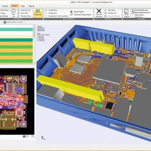 Bild 1: Wie dieses Beispiel zeigt, kann auch das Gehäuse (blau) wie ein Bauteil in der ODB++-Datensammlung verwaltet werden. Die gelben Blöcke sind Platzhalter mit Worst-Case-Platzbedarf für Bauteile, für die noch zwischen verschiedenen Lieferanten entschieden werden muss.(Bild:  EasyLogix)