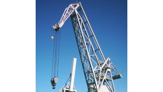 Gefährliche Neigungen, etwa an Kranauslegern, lassen sich mit mechatronischen Neigungsschaltern überwachen – und wieder automatisch rückstellen. (GeorgHH (Public domain), Wikimedia Commons)