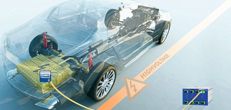 Konsequent getrennt: Die Hochvolt-Umgebung in einem Elektrofahrzeug lässt sich mit Faser-Brigg-Technik trennen. So lassen sich Temperaturen ohne zusätzliche Sicherheitsmaßnahmen und Kosten gefahrlos erfassen.(Bild:  imc)