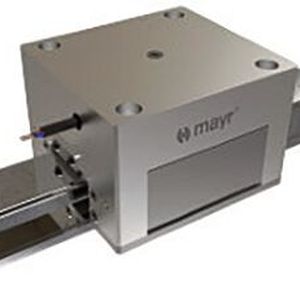 Die spielfreie Sicherheitsbremse Roba-Guidestop wirkt direkt auf die bewegten Massen der Vertikalachsen. Sie bietet damit hohe Sicherheit und minimiert das Gefährdungsrisiko von Personen. (Bild:  mayr® Antriebstechnik)