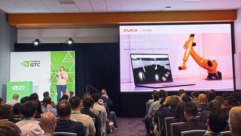 Auf der NVIDIA GTC präsentierte Kuka seine neue offene Automations-Managementplattform Kuka AMP, die traditionelle, regelbasierte Automatisierung mit absichtsbasierter, KI-gesteuerter Technologie verbindet. (Bild: Kuka)