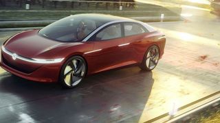 Das Showcar I.D. Vizzion, das VW auf dem diesjährigen Genfer Autosalon zeigt, fährt völlig autonom und verzichtet auf Lenkrad und Pedale.    (VW)