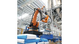 Sackpalettierung mit Doppelgabelgreifer  (Bild: Koch Industrieanlagen)