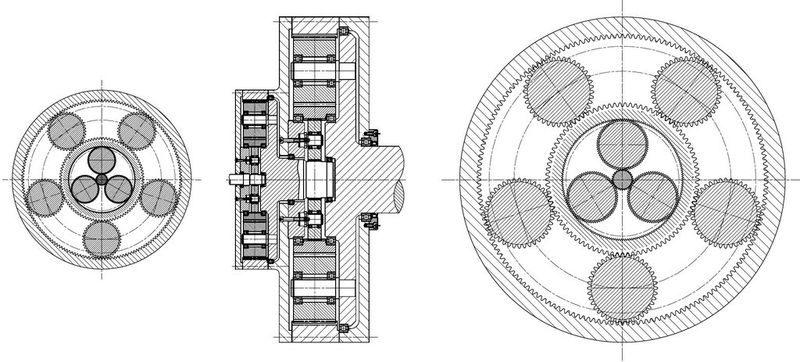 Bild 5: Vier ineinander gebaute Getriebestufen: zwei sind radial ineinander und eine axial hintereinander gebaut. (Bild: Maul Konstruktionen)