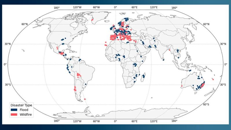 Der „Impact Mesh“-Datensatz von IBM und ESA ist die erste globale multimodale und multitemporale Sammlung von Bildern, die extreme Überschwemmungen und Waldbrände des vergangenen Jahrzehnts dokumentieren.(Bild:  IBM/ESA)