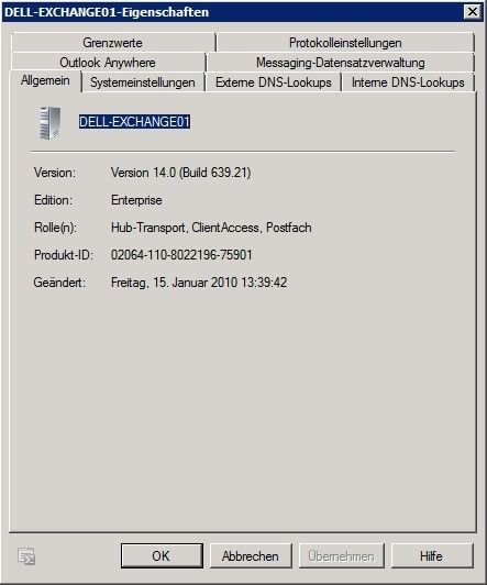 Abbildung 1: In den Eigenschaften eines Exchange-Servers können Administratoren verschiedene Systemeinstellungen ändern, auch die Anbindung an Active Directory. (Joos)