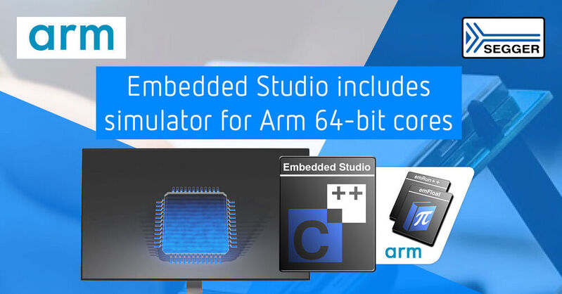 Aufgrund der Komplexität von ARM64 hat die Entwicklung eines Simulators laut Segger länger gedauert. Nun ist dieser verfügbar – neben der Compiler-, Linker- und Laufzeitunterstützung für 64-Bit-Arm-Prozessoren in der Entwicklungsumgebung Embedded Studio.