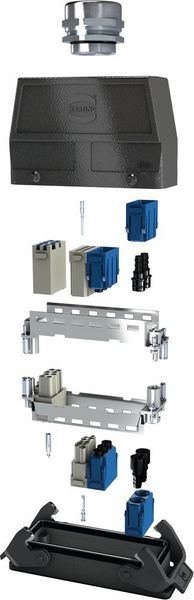 Die Grafik beschreibt das System Han-Modular: Stift-Module oben, Buchsenmodule unten. (Harting)
