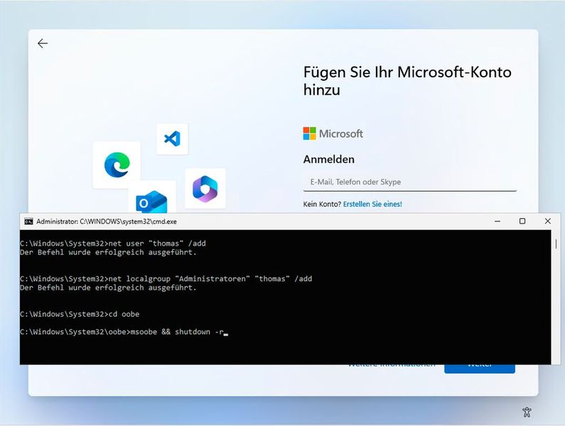 Erstellen eines lokalen Kontos während der Installation von Windows 11 Home. (Bild: Joos | Microsoft)