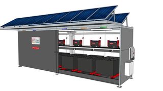 Der „Fronius Energy Hub“ lässt sich auf Wunsch sogar mit einer Photovoltaikanlage und Wechselrichtern kombinieren, um zusätzlich Stromkosten zu sparen. (Fronius)