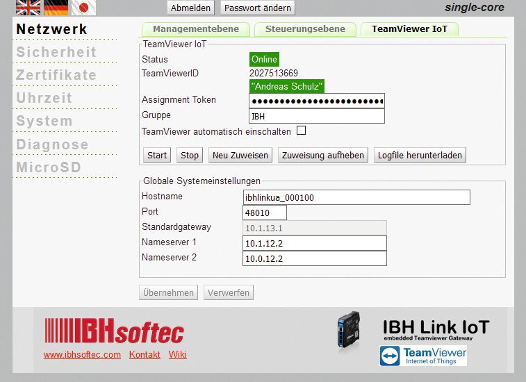 Blick auf das Webinterface: Teamviewer macht neue und bestehende Anlagen für den Fernzugriff zugänglich. (Bild: IBH Softec )