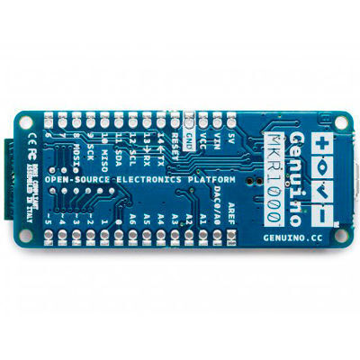 Arduino/Genuino MKR 1000, Rückansicht:  Zur Erweiterung des Boards sind acht Digital I/O Pins, vier PWM Digital I/O Pins, sechs analoge Input Pins und ein analoger Output Pin vorhanden. (Bild: Arduino.cc)
