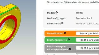 Classmate Cloud berechnet Fertigungsteile und zeigt auf einen Blick, ob es Kostentreiber gibt. (Simus Systems)