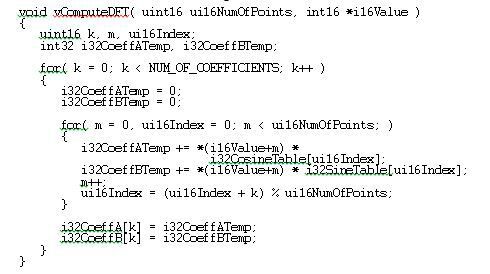 Listing 3: DFT-Routine mit Verwendung von Integerwerten (Version 1) (Bild: Technische Universität Clausthal)