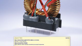 PFC-Drossel, die zusätzliche Sicherheit durch einen flammgeschützten Klebstoff erhält, etwa in Ladegeräten und Netzteilen zusammen mit der Yellow Card. (Bild: Delo)