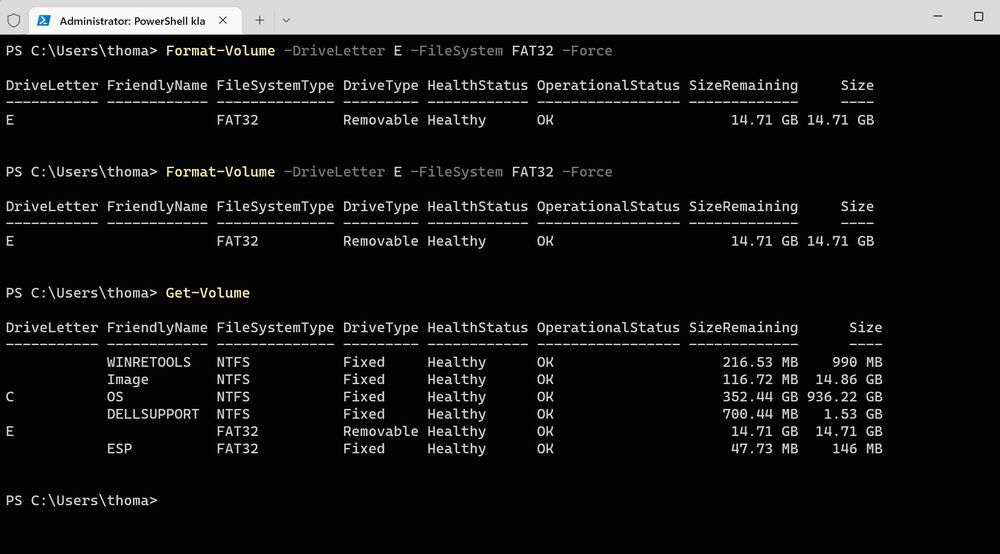 Sd karten usb sticks und andere volumes in der powershell formatieren