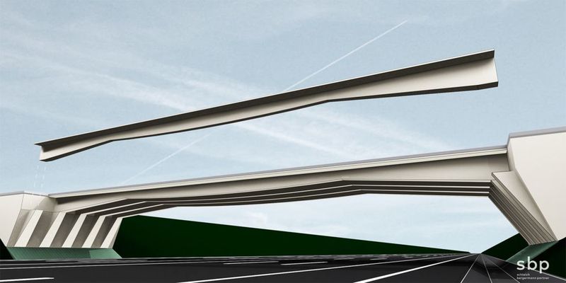 3D-Visualisierung der entworfenen integralen Überführungsbrücke mit Halbfertigteilen aus vorgespanntem Carbonbeton (sbp)