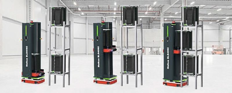 Der Melkus Rack Stacker BLS4060 eignet sich für den Transport und das Handling von speziellen Leiterplattenmagazinen und klassische Euroboxen.(Bild:  Melkus Mechatronic)