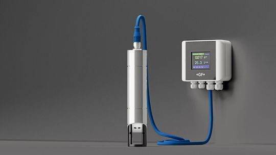 El sensor modelo 4170 se ha diseñado para realizar mediciones fiables de la turbidez en aplicaciones de proceso. En combinación con el transmisor modelo 8640, ofrece mediciones precisas, menores requisitos de mantenimiento y un manejo intuitivo.(Imagen: GF Piping Systems)