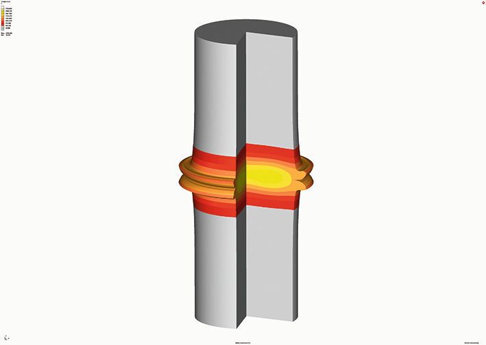 Simulation zweier durch Reibschweißen gefügte Wellen. (Bild: Simufact)