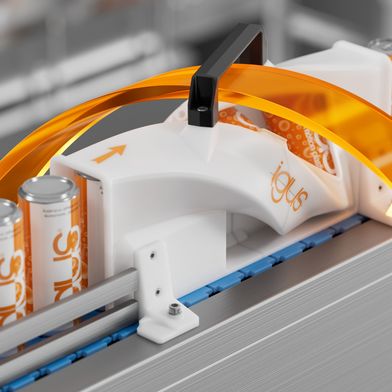 Leicht und robust: Der neue Produktwender von Igus hilft Getränke- und Lebensmittelherstellern, Ausfall- und Rüstzeiten sowie Anschaffungs- und Betriebskosten zu reduzieren.  (Bild: Igus)