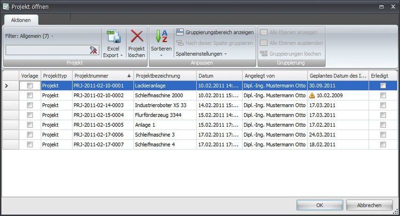 Der neu gestaltete Projektmanager: Sollte das geplante Datum des Inverkehrbringens überschritten sein, wir dies angezeigt. (Bild: Sick)
