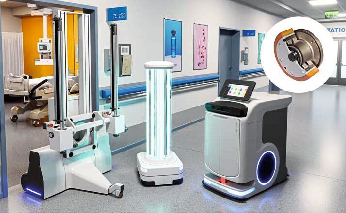 Radnabengetriebe aus dem Getriebebaukasten von Framo Morat kommen in unterschiedlichen Autonomen Fahrzeugen, wie Desinfektionsrobotern oder Medikamententransportern, in Krankenhäusern oder Pflegeeinrichtungen zum Einsatz. (Franz Morat Group)
