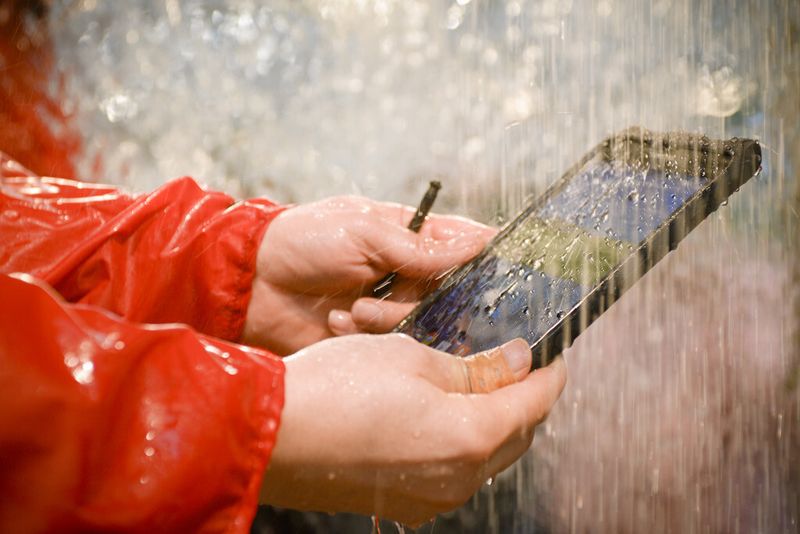 Auch in der Regenkammer war das Tablet immer noch voll einsatzbereit. (Bild: Samsung)