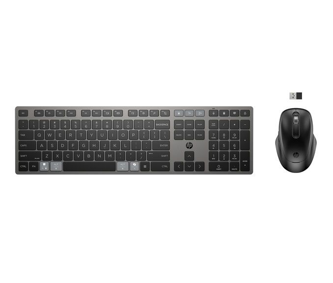 Die neue 720 und 725 Multi-Device Rechargeable Wireless Keyboard und Mouse Combo sollen dank eines Superkondensators  in drei Minuten vollständig aufgeladen sein.  (Bild: HP)