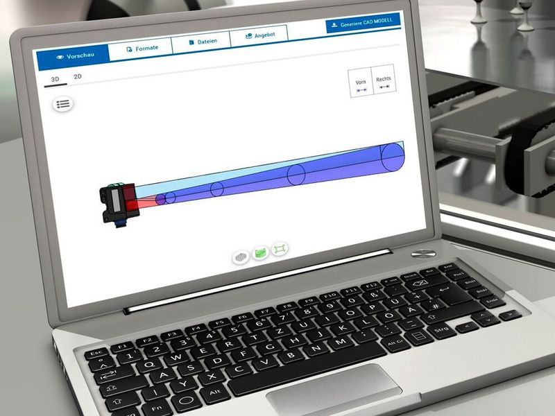 Der Strahlverlauf ist in die 3D CAD Daten integriert. Das erleichtert den Weg vom Design-In bis zur Montage, denn der Sensor lässt sich ohne Feinjustage exakt so einbauen wie konstruiert. (Bild: Baumer GmbH)