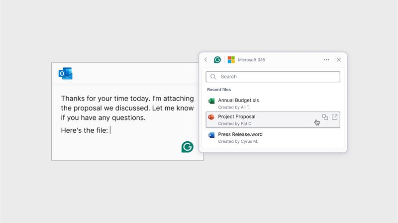 Die Funktion App Action unterstützt Microsoft 365. (Bild: Grammarly)