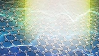 Schematische Darstellung von lokalen Gitterschwingungen in Graphen, die durch eine Wellenfront von übertragenen schnellen Elektronen angeregt werden. (Ryosuke Senga, AIST)