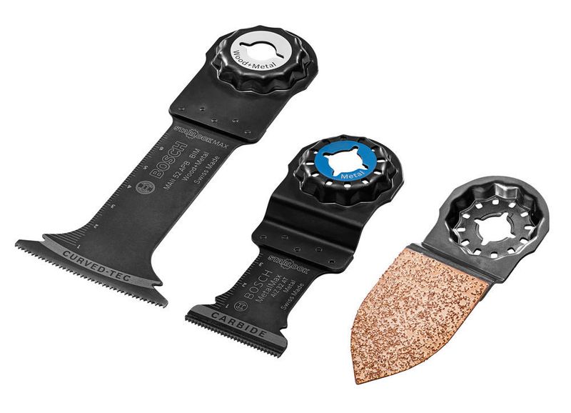 Bosch bietet das komplette Zubehör-Programm für Profi-Multi-Cutter künftig mit neuer Aufnahme an: dem Starlock-System. Zum Programm zählen einzigartige Zubehöre wie Präzisions-Tauchsägeblätter mit abgerundeten Schneidekanten, besonders verschleißfeste Metall-
Tauchschnittsägeblätter mit Hartmetall-Zähnen sowie Schleiffinger. (Bosch)