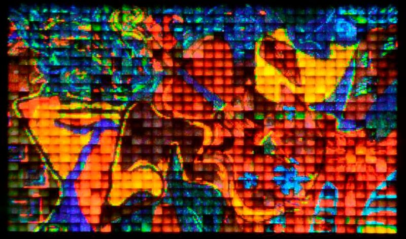 Vergrösserung eines Miniaturbilds, dass die ETH-​Forschenden mit Strukturfarben 3D-​gedruckt haben. Das Bild ist 3,5 mal 5 Millimeter gross.
