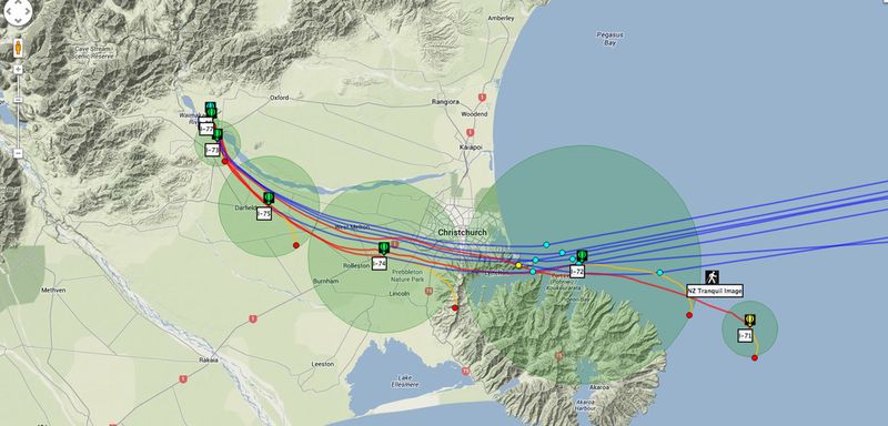 Die Flugbahn einiger der Ballons bei dem Test (Google)