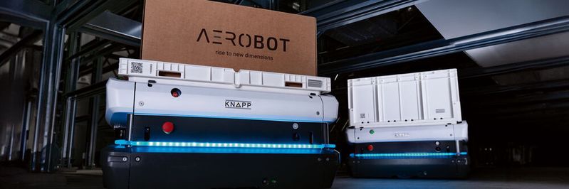 Die "AeroBots" von Knapp navigieren autonom und ohne Führungslinien dreidimensional durch das gesamte System. Die Technologie wurde auf der LogiMAT 2025 mit dem Best Product Award ausgezeichnet.(Bild:  ©Knapp/Niederwieser)