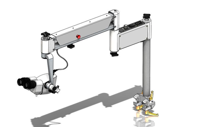 Mit über 80 % Normteilen wird das OP Mikroskop für HNO- und Augenärzte in Entwicklungsländern erschwinglich. (Prechtl Engineering)