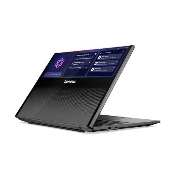 Auf der Display-Rückseite des Lenovo ThinkPad Rollable XD Concept lassen sich Informationen einblenden. (Bild: Lenovo)