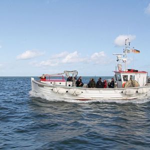 Der Forschungskutter Aade auf der Helgoland Reede bei der Jubiläumsprobenahme am 17. September 2012. (Bild:  Alfred-Wegener-Institut / Folke Mehrtens)