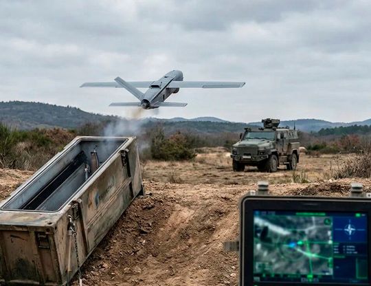 Mit der FV-014 von Rheinmetall steht ab nächstem Jahr der Bundeswehr ein günstiges Abwehrmittel zur Verfügung. Das System wird zwar als Kamikaze-Drohne bezeichnet, ist aber eigentlich flugfähige Munition für den Einmaleinsatz. Jetzt geht es in die Serie ...(Bild:  Rheinmetall)