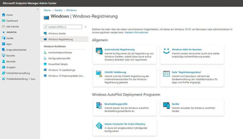Aufgaben für die Windows-Registrierung von Computern in Endpoint Manager. (Microsoft / Joos)
