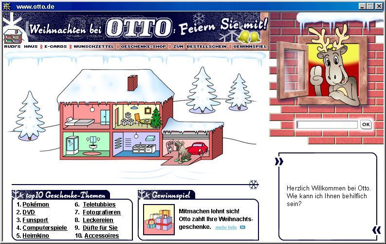 Ein Beispiel für einen Avatar aus dem Jahr 2001: das Rentier Rudi war ein Avatar aus einer OTTO Weihnachtsaktion. Rudi gibt es heute leider nicht mehr, denn seit 2001 hat sich in Sachen Kundenkommunikation so einiges getan. (novomind)