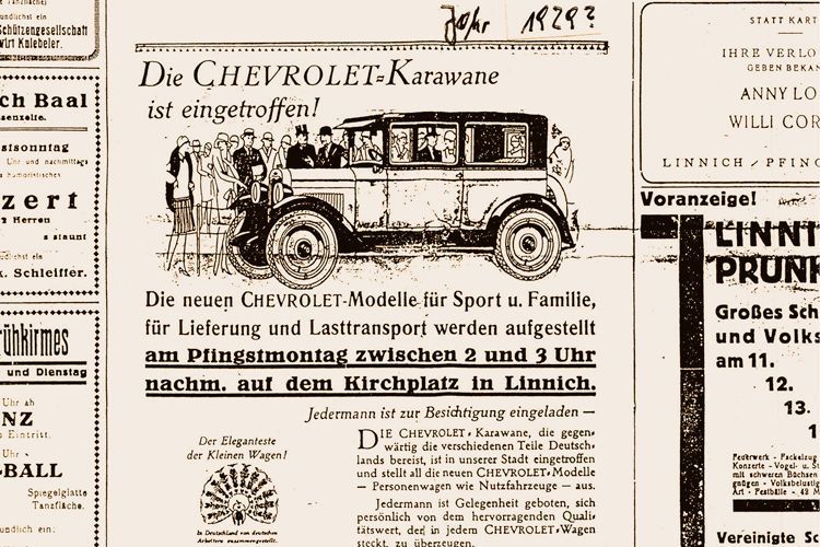 Vor dem Zweiten Weltkrieg war Thüllen auch Chevrolet-Vertragspartner.  (Autohaus Thüllen)
