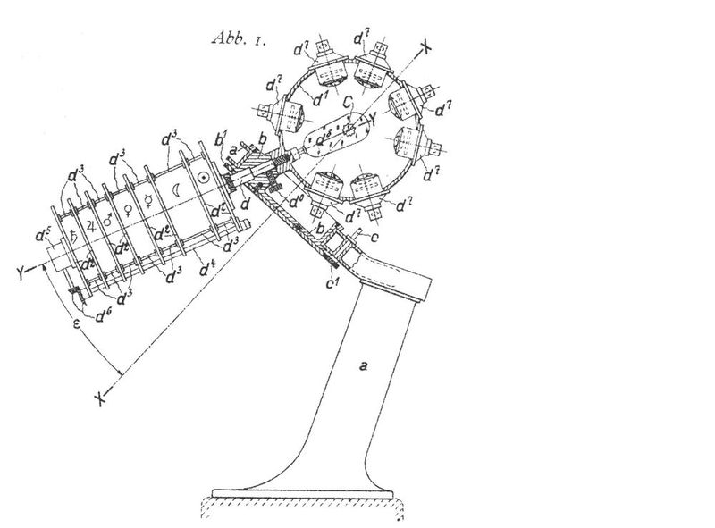 1922 meldete Carl Zeiss dann das Patent 391036 für ein Projektionsplanetarium an. Der Titel lautete: „Vorrichtung zum Projizieren von Gestirnen auf eine kugelförmige Projektionswand“. (Bild: DPMA)